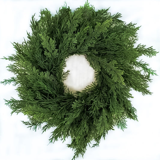 14 inch smaller wreath size perfect for Holiday Christmas decorating on windows, backs of chairs, mirrors and interior doors. Made with artificial greenery of mixed greenery types for realistic look.